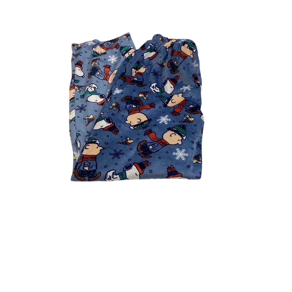 Peanuts Snoopy Charlie Brown Blue Fleece‎ Pajama Pants Mens Large